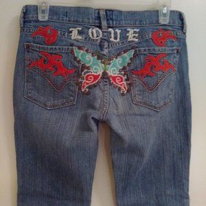 Vintage People for Peace Embroidered Bootcut Jeans Size 28
